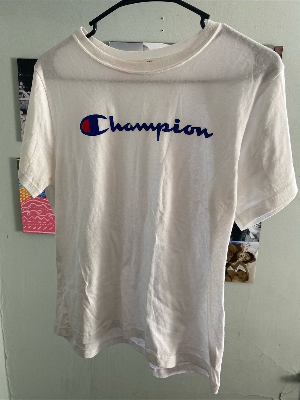 Champion White Short-Sleeve Tee with Blue & Red Logo